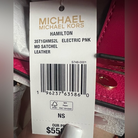 MICHAEL KORS HAMILTON MEDIUM SATCHEL SHOULDER PEBBLED LEATHER BAG ELECTRIC PINK - Picture 6 of 6